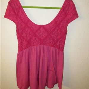 Pink free people top lace detail